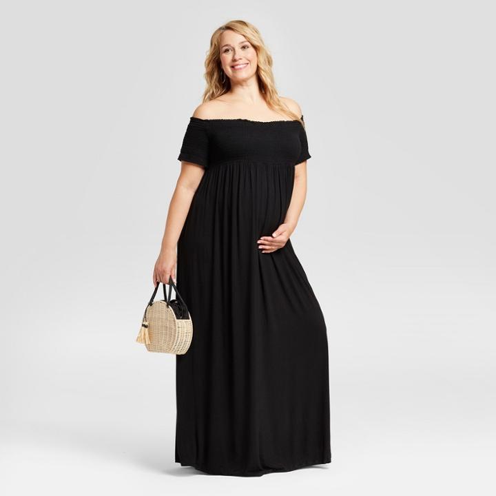 Maternity Plus Size Smocked Maxi Dress - Isabel Maternity By Ingrid & Isabel Black