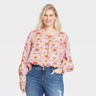 Women's Plus Size Floral Print Balloon Long Sleeve Blouse - Universal Thread Cream