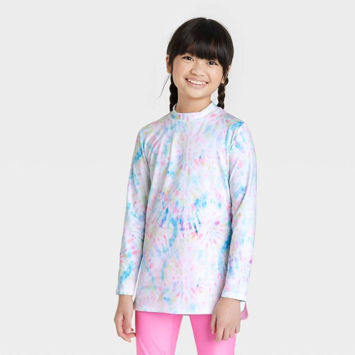 Girls' Tunic Tie-dye Long Sleeve Rash Guard Swimsuit Top - Cat & Jack  White