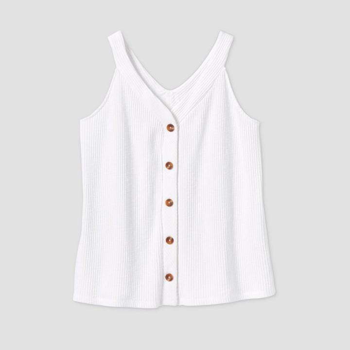 Women's Plus Size Button-front Tank Top - Ava & Viv White X