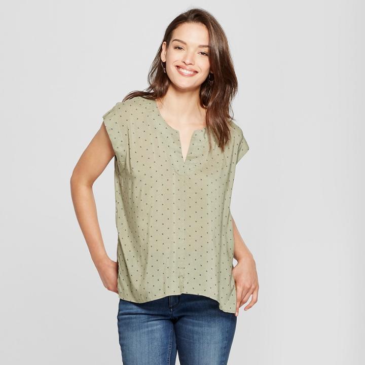Women's Geo Printed Cap Sleeve Top - Universal Thread Olive