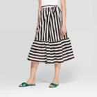 Women's Striped Ruffled Hem Tie Waist Midi Skirt - Who What Wear Black/yellow