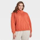 Women's Plus Size Quarter Zip Quilted Pullover Sweatshirt - Universal Thread Rust