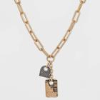 Textured Charm Cluster With Link Chain Necklace - Universal Thread Worn Gold