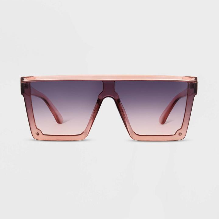 Women's Shiny Plastic Shield Sunglasses - Universal Thread Rose Pink