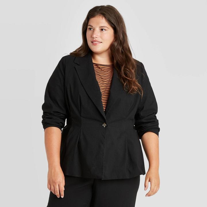 Women's Plus Size Cinched And Pleated Blazer - Who What Wear Black