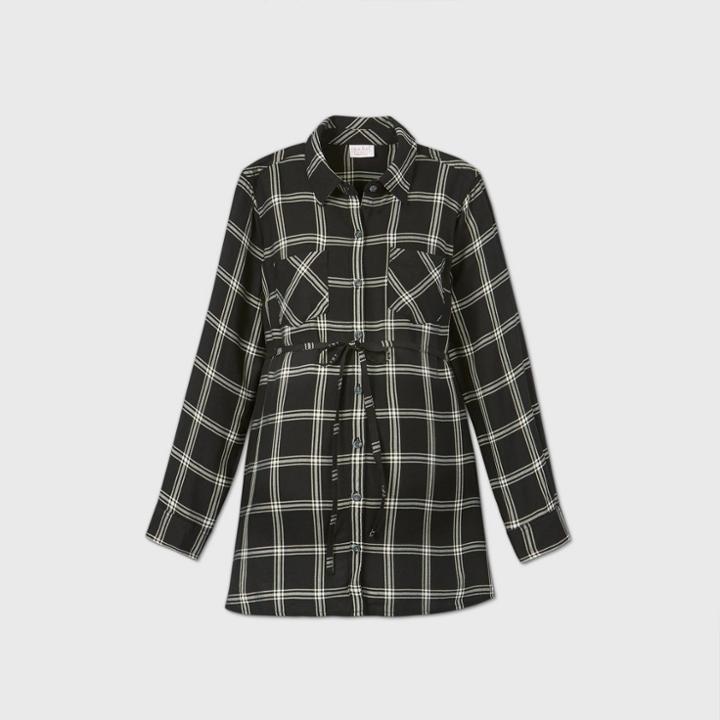 Maternity Plaid Long Sleeve Popover Tunic - Isabel Maternity By Ingrid & Isabel Black/white