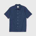 Men's Tall Striped Standard Fit Textured Short Sleeve Button-down Shirt - Goodfellow & Co Navy