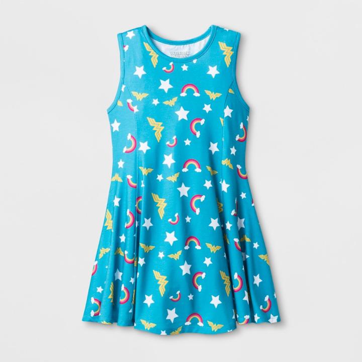 Dc Comics Girls' Wonder Woman Sundress - Turquoise -