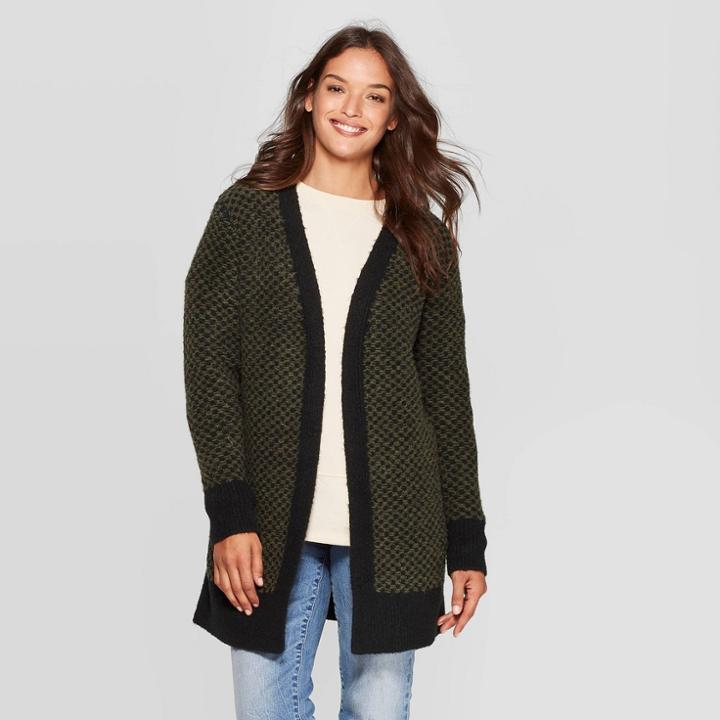 Women's Striped Open Layering Long Sleeve Cardigan - Universal Thread Olive Xs, Women's, Green