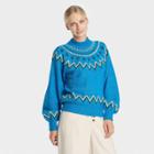 Women's Crewneck Pullover Sweater - Who What Wear Vibrant Blue Chevron