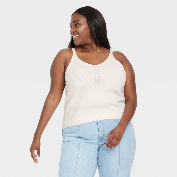 Women's Plus Size Fine Gauge Sweater Tank Top - A New Day Cream