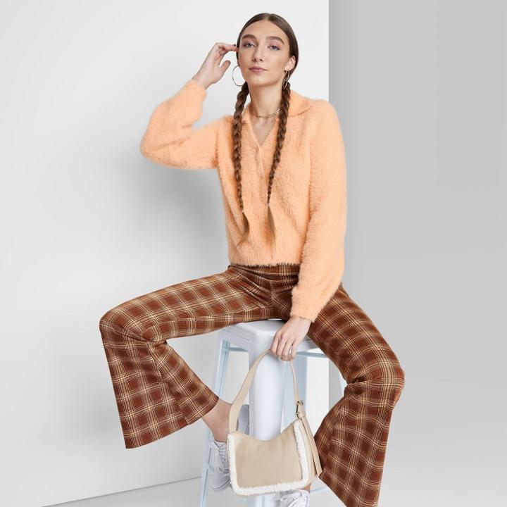 Women's Fuzzy Button-front Cardigan - Wild Fable Apricot Orange