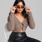 Women's Fuzzy Fitted Cropped Cardigan - Wild Fable Dark Taupe