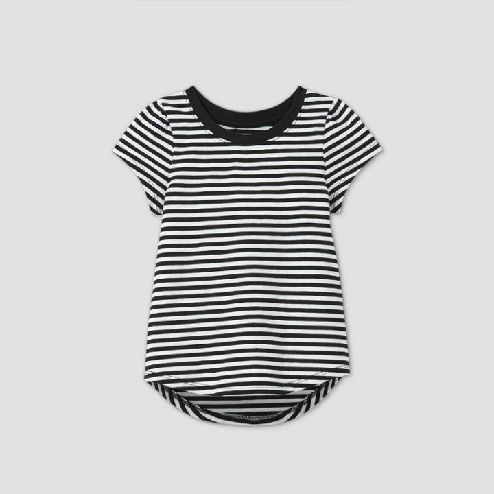 Toddler Girls' Short Sleeve Striped T-shirt - Cat & Jack Black