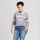 Modern Lux Women's Plus Size Long Sleeve You Break It You Buy It Varsity Graphic T-shirt Navy 1x - Modern