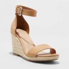 Women's Lola Faux Leather Ankle Strap Espadrille Wedge Pumps - A New Day Tan