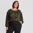 Women's Plus Size Animal Print Long Sleeve Knit Blouse - Ava & Viv Green X