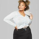 Women's Plus Size Long Sleeve V-neck Ruched Top - Wild Fable Blue