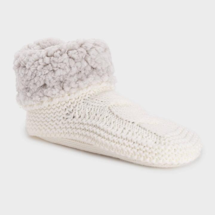 Muk Luks Women's Sherpa Cuff Booties With Grippers - Ivory