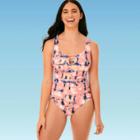 Women's Slimming Control Strappy Front One Piece Swimsuit - Beach Betty By Miracle Brands Coral Tie-dye S, Women's, Size: Small,
