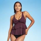 Women's Tiered Tie-front Tankini Top - Kona Sol Burgundy