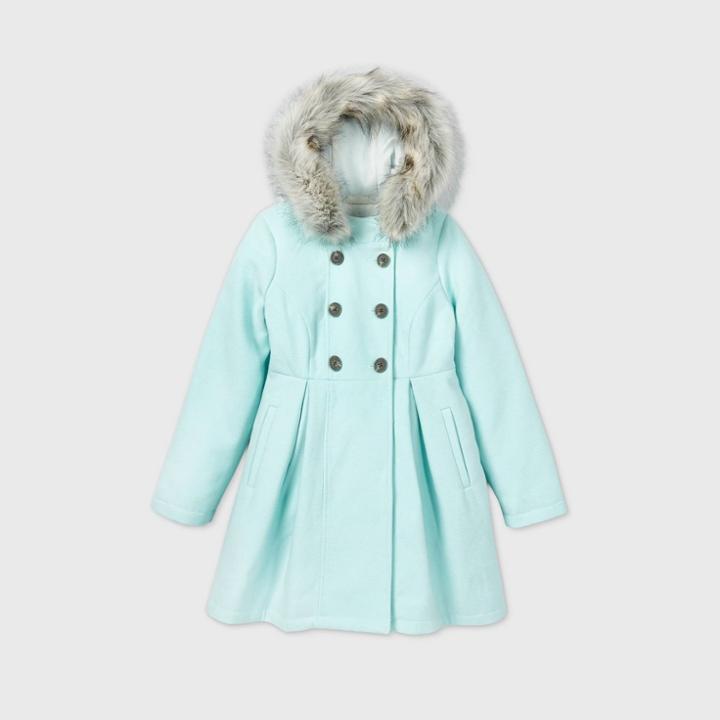 Girls' Faux Fur Trim Wool Jacket - Cat & Jack Blue