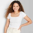 Women's Short Sleeve Rib Fitted Square Neck Baby T-shirt - Wild Fable White Xxs