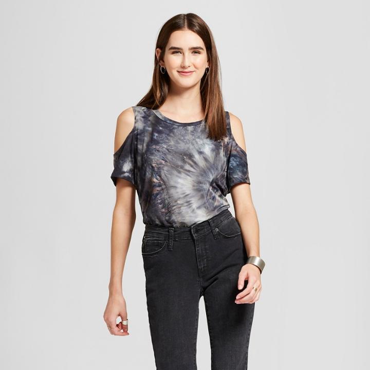 Women's Short Sleeve Cold Shoulder Tie Dye T-shirt - Alison Andrews Black