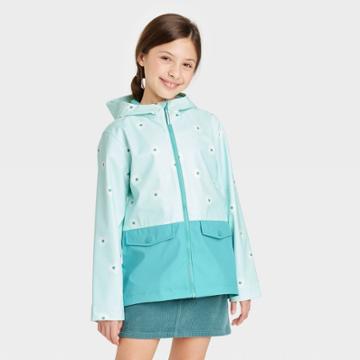Kids' Long Sleeve Colorblock Rubber Rain Jacket - Cat & Jack Turquoise Blue