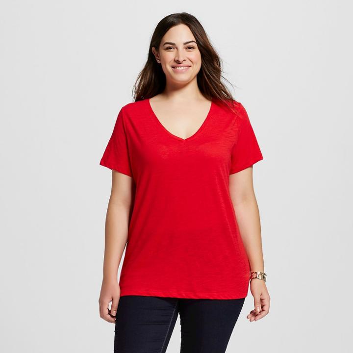 Women's Plus Size V-neck T-shirt - Ava & Viv - Really Red