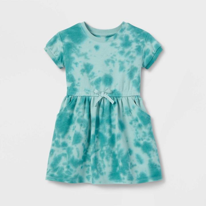 Toddler Girls' Tie-dye Wash French Terry Short Sleeve Dress - Cat & Jack Green