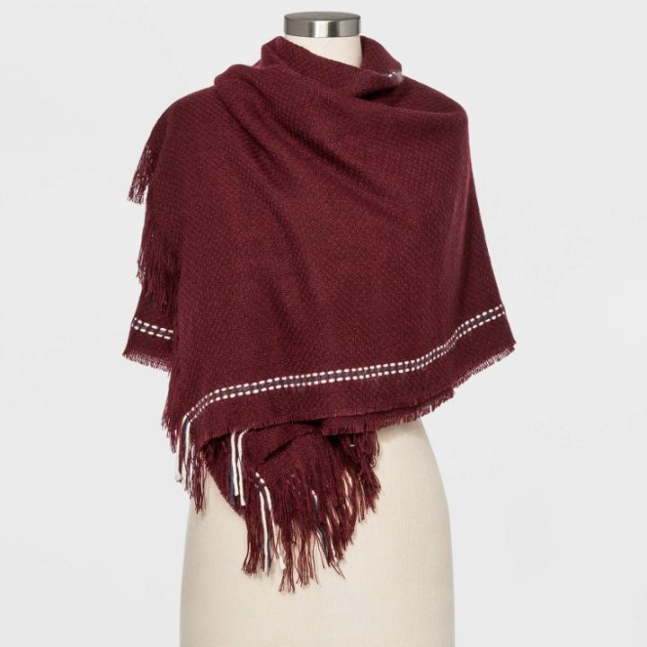 Women's Striped Square Scarf - Universal Thread Burgundy One Size, Women's, Red
