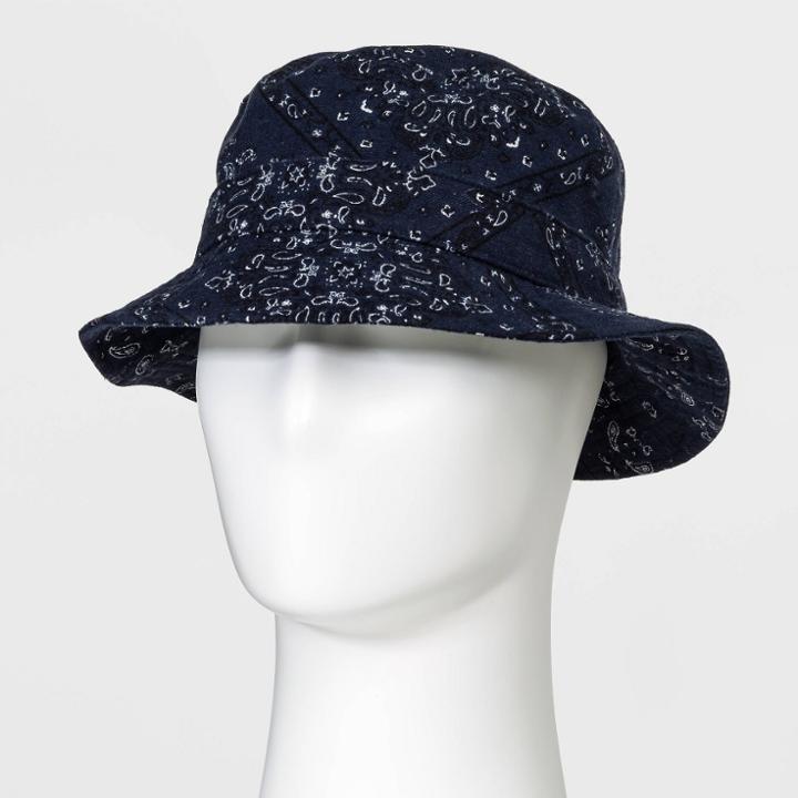 Navy Printed Paisley Bucket Hat - Original Use Blue