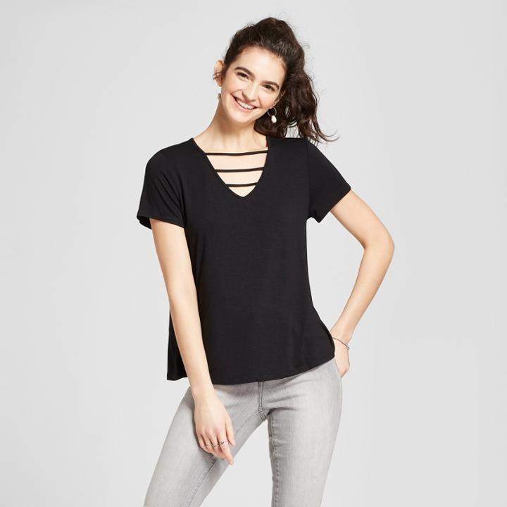 Women's Short Sleeve T-shirt With Neck Detail - Mossimo Supply Co. Black
