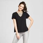Women's Short Sleeve T-shirt With Neck Detail - Mossimo Supply Co. Black