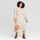 Women's Plus Size Floral Print Long Sleeve Crewneck Tiered Midi Dress - A New Day Cream 1x, Women's, Size:
