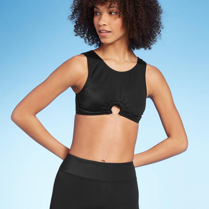 Women's Ring Front Tank Bikini Top - Xhilaration Black