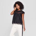 Women's Short Sleeve Soft Ruffle Lace Shell - Who What Wear Black