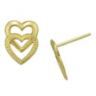 Target Women's Double Heart Stud Earrings With Gold Filled Clutch In 10k Yellow Gold