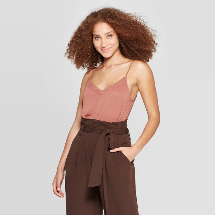 Women's Sleeveless V-neck Sandwash Cami - A New Day Brown