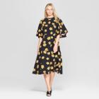 Women's Floral Print Bell Sleeve A-line Dress - Who What Wear Black/yellow