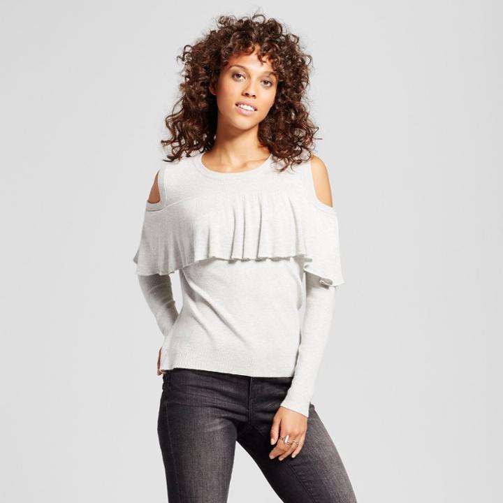 Cliche Women's Cold Shoulder Ruffle Lightweight Sweater - Clich Gray