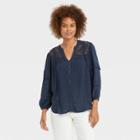Women's Long Sleeve Button-front Eyelet Blouse - Knox Rose Navy