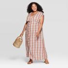 Women's Plus Size Plaid Short Cap Sleeve V-neck Column Dress - Universal Thread White