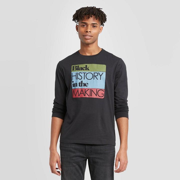 Well Worn Men's Black History In The Making Long Sleeve Crewneck T-shirt - Black L, Men's,