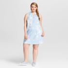 Women's Plus Size Striped Floral Sleeveless Split Neck Sundress- Ava & Viv Blue