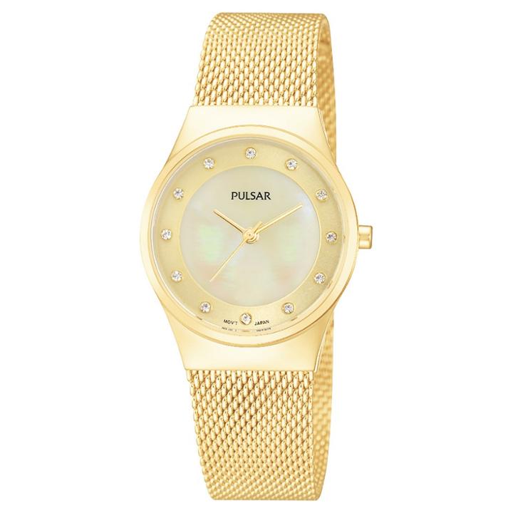 Women's Pulsar Mesh Bracelet Watch With Crystals From Swarovski Accents - Gold Tone - Ph8056
