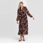 Women's Floral Print Long Sleeve Round Neck Romantic Maxi Dress - Who What Wear Gold
