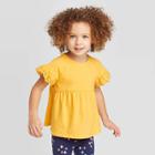 Petitetoddler Girls' Short Sleeve Eyelet T-shirt - Cat & Jack Yellow 12m, Toddler Girl's